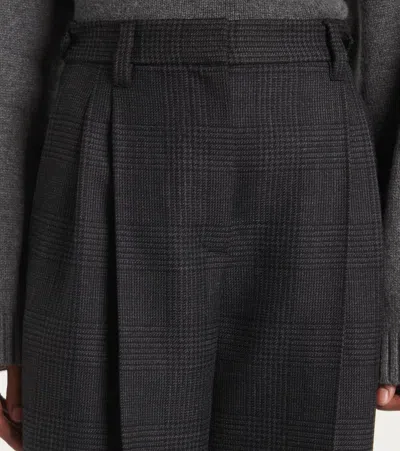 Brunello Cucinelli Virgin Wool Prince Of Wales Relaxed Tailored Trousers In Grey