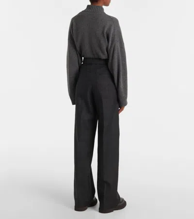 Brunello Cucinelli Virgin Wool Prince Of Wales Relaxed Tailored Trousers In Grey