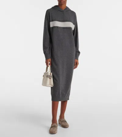 Brunello Cucinelli Wool, Cashmere, And Silk Midi Dress In Grey