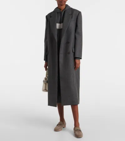Brunello Cucinelli Wool, Cashmere, And Silk Midi Dress In Grey