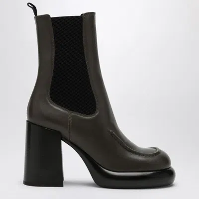 Burberry Chelsea Wedge Boot In Dark Green Leather In Brown