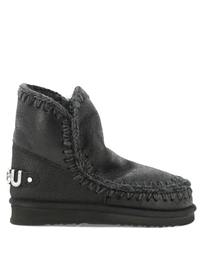 Mou Eskimo Sneaker Low Heels Ankle Boots In Black Leather In Black