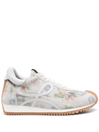 Loewe Flow Runner Floral Brushed Suede Sneakers In Whtpinkmul