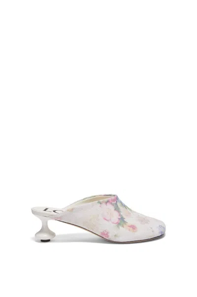 Loewe 45mm Floral Print Calf Leather Mules In Whtpinkmul
