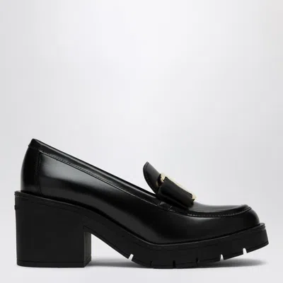 Ferragamo Black Vara Bow Moccasin With Heel In Black