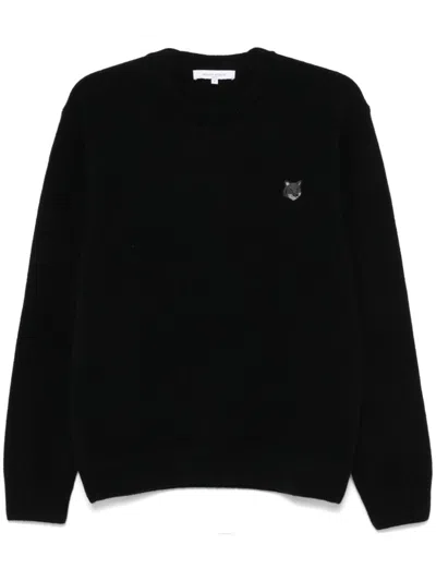 Maison Kitsuné Ribbed Crew Neck Sweater With Long Sleeves In Black