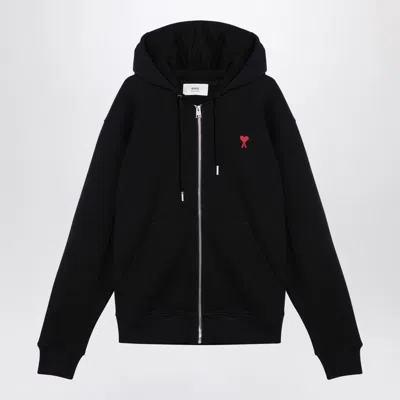 Ami Alexandre Mattiussi Zip-up Hoodie With Kangaroo Pocket And Drawstring Hood In Black