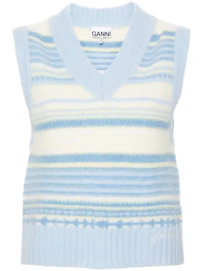 Ganni Wool Vest Knitwear Light Blue In Clear Blue