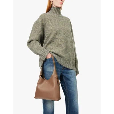 Coach Brooklyn 28 Dark Stone Leather Shoulder Bag In Taupe Leather