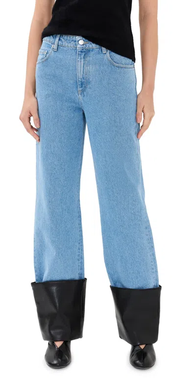 Nanushka Raynee Jeans With Alt-leather Cuffs In Mid Blue/black