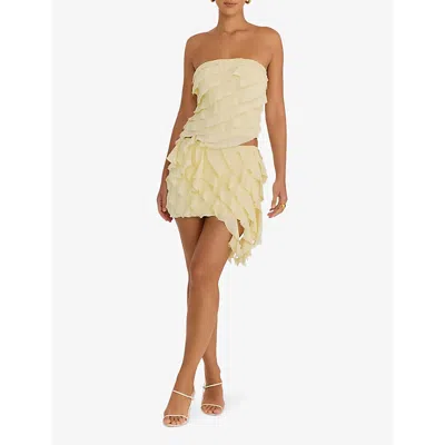Mistress Rocks Womens Vanilla Ruffled Asymmetric-hem Georgette Mini Skirt In Vanilla