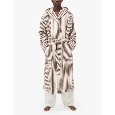 Tekla Womens Kodiak Stripes Hooded Striped Organic-cotton Robe In Kodiak Stripes