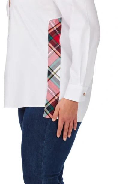 FOXCROFT FOXCROFT BENNET PLAID TRIM COTTON BUTTON-UP SHIRT 