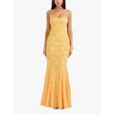 House Of Cb Womens Apricot Joan Lace-up Lace Maxi Dress In Apricot