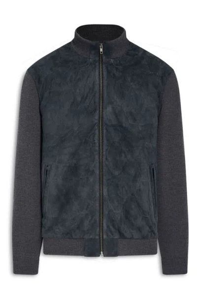 Bugatchi Men's Honeycomb Suede Full-zip Sweater Jacket In Asphalt