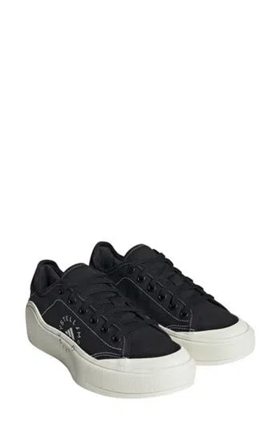 Adidas By Stella Mccartney Court Platform Sneaker In Core Black/black/white