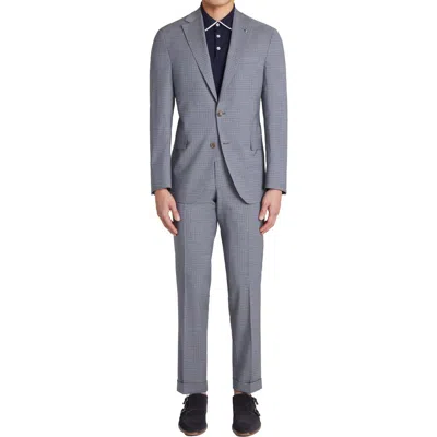 Jack Victor Dean Soft Constructed Plaid Stretch Wool Suit In Grey
