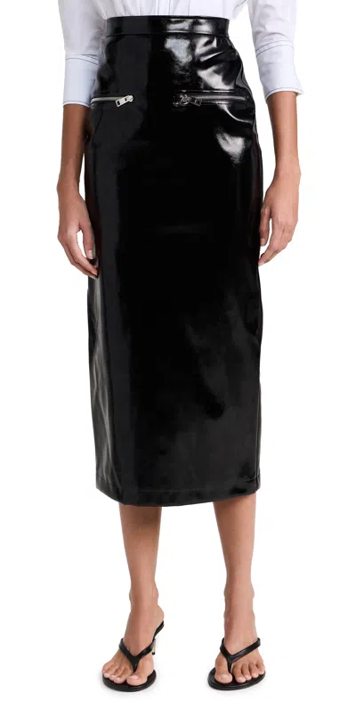 Msgm Pencil Skirt With Glossy Patent Effect In Black