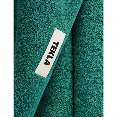 Tekla Teal Green Striped Organic-cotton Washcloth 30cm X 30cm In Teal Green