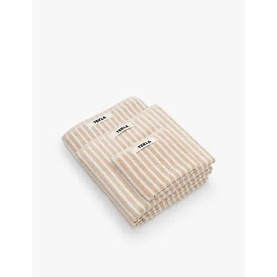 Tekla Ivory Stripes Striped Organic-cotton Washcloth 30cm X 30cm In Ivory Stripes