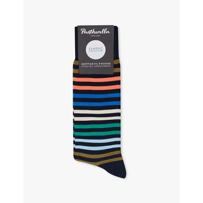 Pantherella Mens Navy Kilburn Stripe Pattern Cotton-blend Socks In Navy