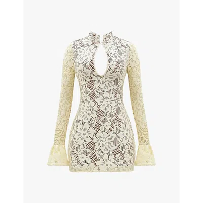 House Of Cb Brianna Long Sleeve Lace Body-con Minidress In Buttermilk