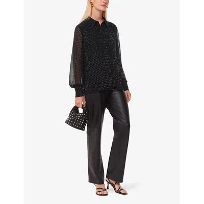 Whistles Womens Black Hot Fix Diamante-embellished Woven Blouse In Black