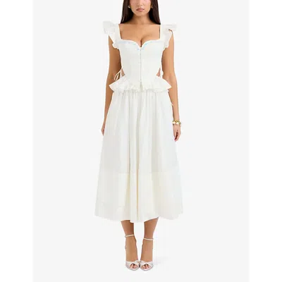 House Of Cb Augustine Embroidered Cotton Midi Skirt In White