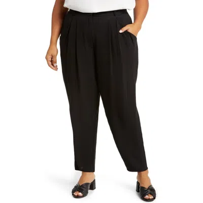 Eileen Fisher Tapered Leg Silk Crepe Ankle Pants In Black