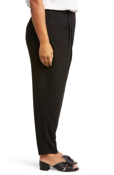 Eileen Fisher Tapered Leg Silk Crepe Ankle Pants In Black