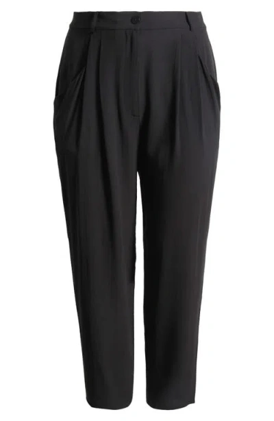 Eileen Fisher Tapered Leg Silk Crepe Ankle Pants In Black