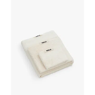 Tekla Ivory Bordered Organic-cotton Hand Towel 50cm X 80cm In Ivory