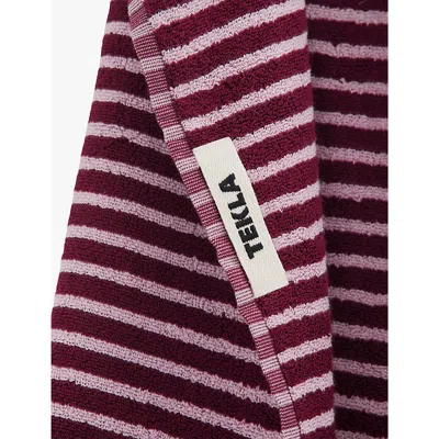 Tekla Bordered Organic-cotton Hand Towel 50cm X 80cm In Red&rose