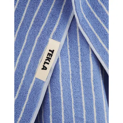 Tekla Clear Blue Stripes Bordered Organic-cotton Hand Towel 50cm X 80cm In Clear Blue Stripes