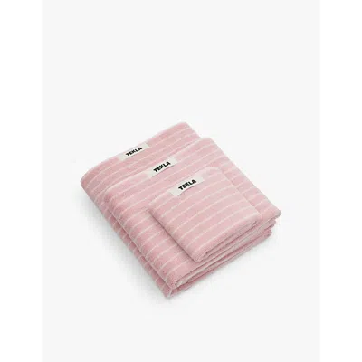 Tekla Shaded Pink Stripes Bordered Organic-cotton Hand Towel 50cm X 80cm In Shaded Pink Stripes