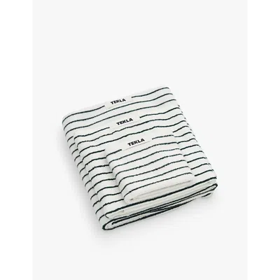 Tekla Racing Green Bordered Organic-cotton Hand Towel 50cm X 80cm In Racing Green