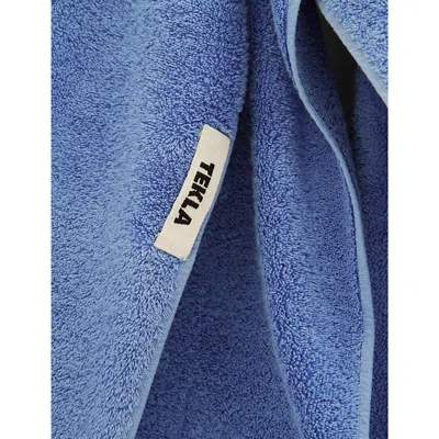 Tekla Clear Blue Bordered Organic-cotton Hand Towel 50cm X 80cm In Clear Blue