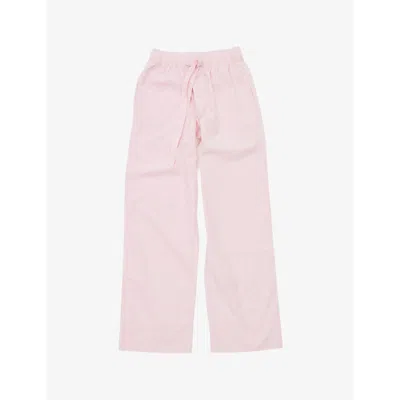 Tekla Womens Soft Pink Striped Drawstring-waistband Straight-leg Mid-rise Organic-cotton Pyjama Trousers In Soft Pink
