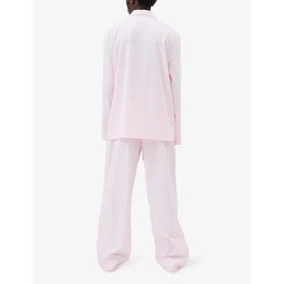 Tekla Womens Soft Pink Striped Drawstring-waistband Straight-leg Mid-rise Organic-cotton Pyjama Trousers In Soft Pink