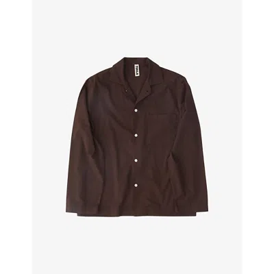Tekla Womens Coffee Striped Patch-pocket Organic-cotton Pyjama Shirt In Coffee