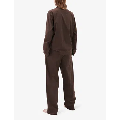 Tekla Womens Coffee Striped Patch-pocket Organic-cotton Pyjama Shirt In Coffee