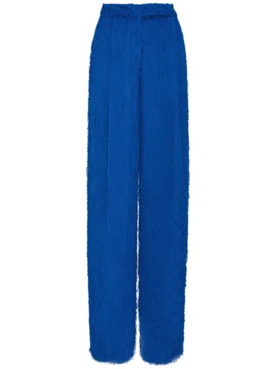 Oscar De La Renta Wide Leg Zip Front Fringe Fil Coupe Pant In 蓝色