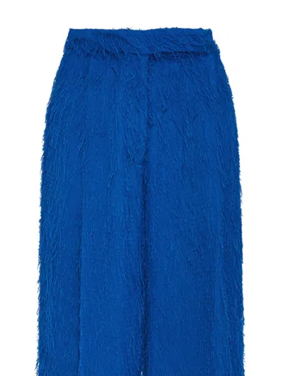 Oscar De La Renta Wide Leg Zip Front Fringe Fil Coupe Pant In 蓝色