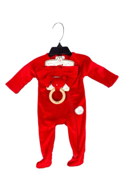 Toby Stretchy Velvet 3-piece Loungewear Set In Crimson