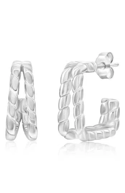 Simona Textured Double Row Hoop Earrings In Silver
