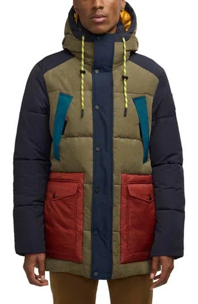 Scotch & Soda Men's Arza Quilted Colorblocked Mixed-media Full-zip Hooded Parka In Classic Green