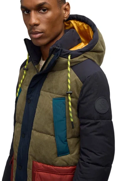 Scotch & Soda Men's Arza Quilted Colorblocked Mixed-media Full-zip Hooded Parka In Classic Green