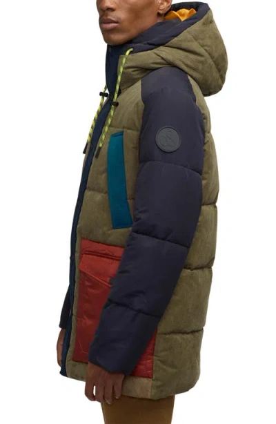 Scotch & Soda Men's Arza Quilted Colorblocked Mixed-media Full-zip Hooded Parka In Classic Green
