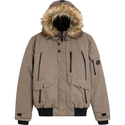Noize Faux Fur Hooded Bomber Jacket In Mocha
