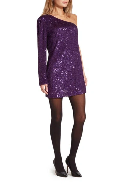 Wishlist Sequin One-shoulder Minidress In Purple